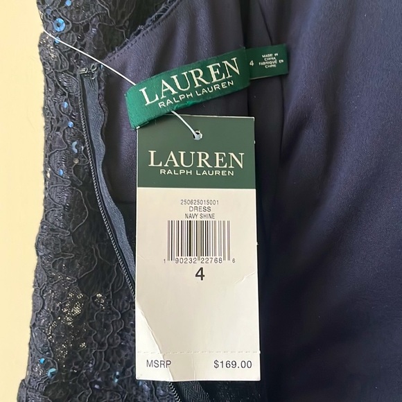 NWT- Ralph Lauren Navy Dress With Sequin Vintage Size 4 - Picture 5 of 7